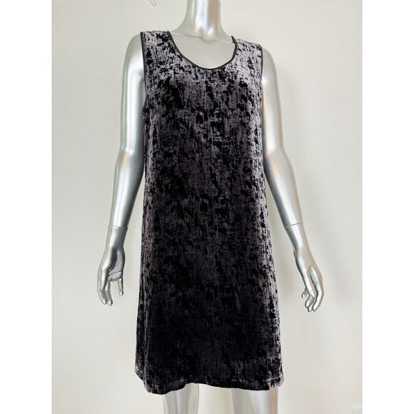 Eileen Fisher Mini Dress Crushed Velvet Black U Neck Shaped Iridescent S - Picture 2 of 8
